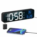 Цифровой будильник, светодиодные часы с батареей с зарядкой USB, двойной сигнал тревоги, активация звука, дремота, дата и отображение температуры, цифровые настенные часы в спальне