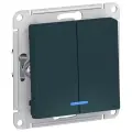 Выключатель электрический Systeme Electric Atlas Design 2-клавишный с подсветкой, 10А, 10 AX, Изумруд ATN000853 - 4 шт.