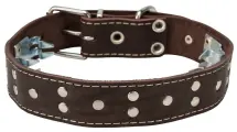 Кожаный строгий ошейник парфорс коричневый CHOKERZ с металлическими клепками 35 мм 55 см