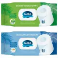 Набор из 12 шт, Бумага туалетная влажная 50 шт, AURA Ultra Comfort с пластиковым клапаном, 8027 (117672)