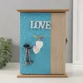 Ключница настенная Роза. Ключи и сердце, дерево, 6 крючков, голубой 6.5x20x26.5 см