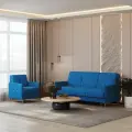 Диван раскладной Djivani Бельфор, с ящиком для белья, велюр, синий, ножки - хром