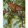 Алмазная мозаика Белоснежка Леопард в тени ветвей / Набор алмазной мозаики 40х50 см / На подрамнике / Полная выкладка / Животные / Дерево