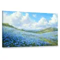 Картина на холсте интерьерная 100х60 см, Незабудки, поле, цветы, голубое небо, холмы, весна, цифровая картина, яркая