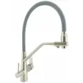 Смеситель для кухни Rainsberg корпус цвета сатин с гибким серым изливом, однорычажный, с отдельным выходом под фильтр. Цвет: сатин с серым изливом