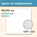 Холст грунтованный на подрамнике 90х90 см, 420 г/м2, лен 50%, хлопок 50%, мелкое зерно, Холстофф