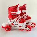 Роликовые коньки детские раздвижные размер 25-28 на стопу от 14-16 см светящееся колесо красные