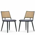 Комплект из 2 шт. мягких кухонных стульев из искусственного ротанга на металлическом каркасе, черный, с удобной спинкой и без подлокотников