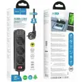 Удлинитель сетевой HOCO NS2, 3 гнезда 10 A, 1,8 м с 3-мя USB, черный