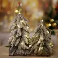 Новогодняя/рождественская светящаяся Елка двойная на деревянной подставке, 20*23 см