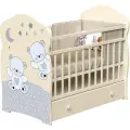 Кроватка детская для новорожденных ВДК Funny Bears с маятником и ящиком, массив березы, слоновая кость