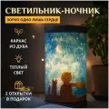 Зорко одно лишь сердце / Уютный и сказочный светильник-ночник детский настольный / Рисунок по мотивам Маленького Принца под звёздным небом