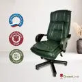 Офисное кресло руководителя компьютерное Даллас, натуральная кожа, дерево, зеленое