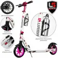 Городской самокат US Scooter Disk Brake Urban с ручным дисковым тормозом, амортизаторами и бутылкой NEW 2025 Бело-розовый