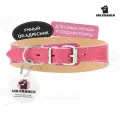 Mr.Kranch - Ошейник-селедка для собак из натуральной кожи с QR-адресником, 24-30см, розовый