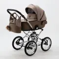 Коляска универсальная Adamex Porto RETRO TIP 2 в 1, PO-PS15 - Бежевая ткань, темно-бежевая эко-кожа