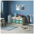 Стеллаж труфаст TROFAST для хранения игрушек, деревянный икеа, горизонтальный 3 бирюзовых больших и 3 белых маленьких контейнера