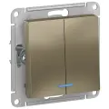 Выключатель Systeme Electric AtlasDesign, 2-клавишный с подсветкой, шампань, ATN000553, 3 шт.