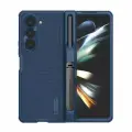 Двухкомпонентный чехол синего цвета на Samsung Galaxy Z Fold 5 от Nillkin, серия Super Frosted Shield Fold, в комплекте со съемным держателем для S Pen