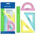 Набор чертежный средний Brauberg Crystal (линейка 20см, 2 треугольника, транспортир) цветной (210296), 48 уп.