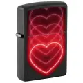 Оригинальная бензиновая зажигалка ZIPPO Hearts Design с покрытием Black Light, латунь/сталь, черная, матовая, 38x13x57 мм