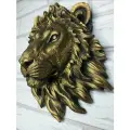 Декоративный лев на стену из гипса в золотом исполнении - элегантное панно из гипса с изображением льва в стиле барельефа