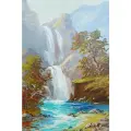 Картина масло/холст. 100% ручная работа, 100% живопись от Художественной мастерской Грëзы. Картина из серии Водопады. Двойной водопад. Горная река. Размер картины 20х30 см.