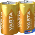 Батарейки VARTA LONGLIFE D LR20, алкалиновые, 2 шт