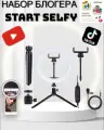 Подарочный набор юного начинающего блогера с кольцевой лампой и микрофоном для творчества Start Light 5 в 1