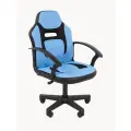 Детское компьютерное кресло CHAIRMAN KIDS 110 LT, экокожа/ткань, черный/голубой, стул для школьника с подлокотниками