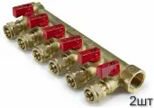 Коллектор 3/4'x16 с шаровыми кранами и цангами 6 отводов под трубу 16 мм TIM 200-3/4(6)R 2шт
