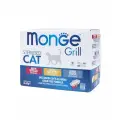 Влажный корм Monge Cat Grill для стерилизованных кошек с телятиной, с курицей, с форелью, бокс с паучами 12 шт х 85 г