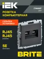 BRITE Розетка компьютерная двойная RJ45 кат.5E РК10-2-БрГ графит IEK