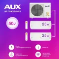 Мульти сплит-система на 2 комнаты AUX AM2-H18/4DR2 + 2 x AMWM-H09/4R2(J) (25 м²+25 м²), Smart DC Inverter, 4D обдув