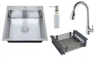 Комплект Мойка РМС MR-5050 c корзиной и дозатором, нержавеющая сталь / Смеситель SUS124-017F-2 сталь