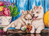 Алмазная (кристальная) мозаика с холстом на подрамнике 30 х 40 см фрея ALPD-047 Щенки Хаски