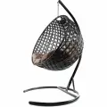 Подвесное кресло кокон M-group круг люкс с ротангом чёрное+коричневая подушка