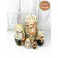 Матрешка деревянная детская развивающая игрушка кот с колбасой 5 мест 18 см Орнамент