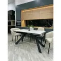 Стол обеденный раздвижной Твикс в керамике, белый мрамор/черный 140(200)x80 см