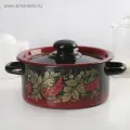 Кастрюля эмалированная Рябинушка , 2 л, цилиндрическая, цвет чёрно-красный, ручка микс