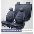 Комплект чехлов для Chevrolet Lanos / Daewoo Lanos (Sens) / ZAZ Chance 02-17г. Экокожа, ромб, черный, красная строчка.