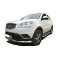 Пороги подножки нержавеющие с дюралевой площадкой для Ssangyong Actyon (Санг Енг Актион) 2010+ с крепежом