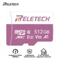 Карта памяти Reletech micro SD U3 A1 512ГБ Для Цифровая камера, камера наблюдения, дрон, регистратор вождения, розовый
