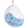 Подвесное кресло капля ротанг белое (без стойки), голубая подушка