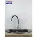 Смеситель для кухни с высоким поворотным гибким гнущимся силиконовым изливом VIKO V-4428 однорычажный, кухонный кран для раковины / на мойку Вико, с подводкой, нержавеющая сталь, черный