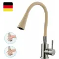 Смеситель для кухни с гибким изливом и лейкой аэратором, однорычажный, нержавеющая сталь, бежевый, сатин