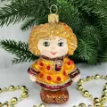 Irena-Co елочная игрушка, стекло Лохматый мальчик оранж (8,5х6х5см)