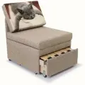 Кресло-кровать Миник 3в1: кресло, кровать, кушетка. 65х89х74 см, с ящиком, выкатной механизм трансформации, велюр Rich Beige Котенок спит