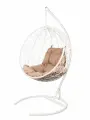Подвесное кресло из ротанга Kokos White, металл, с бежевой подушкой
