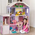 Деревянный кукольный домик Фантазия, с мебелью 23 предмета в наборе и с гаражом, для кукол 30 см PD316-03